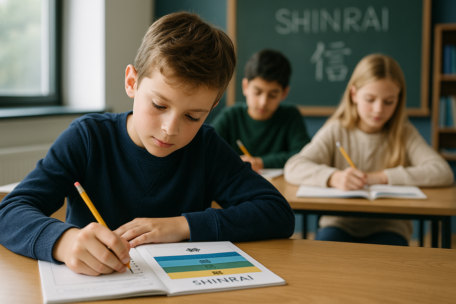 Alumnos trabajando con el Método Shinrai en el aula